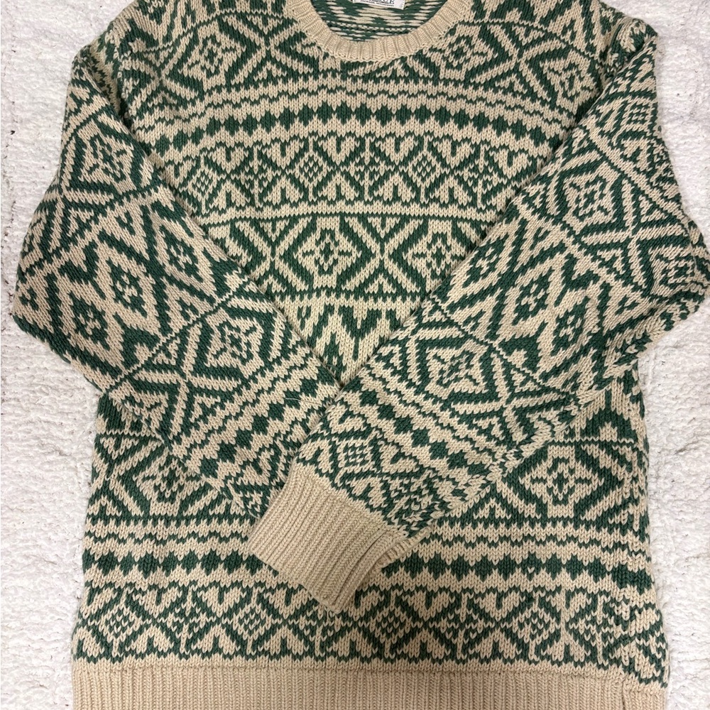 Men's Green and Cream Patterned Sweater